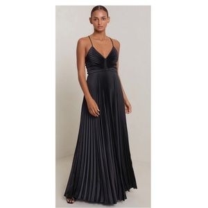 NEW Aries Satin Pleated Dress in black